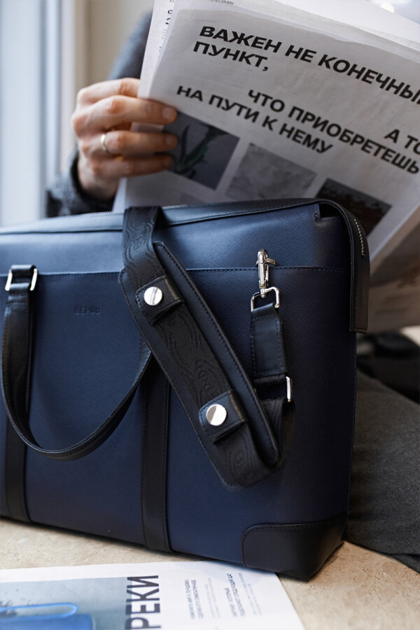 Мужская деловая сумка Pebble Blue-Black