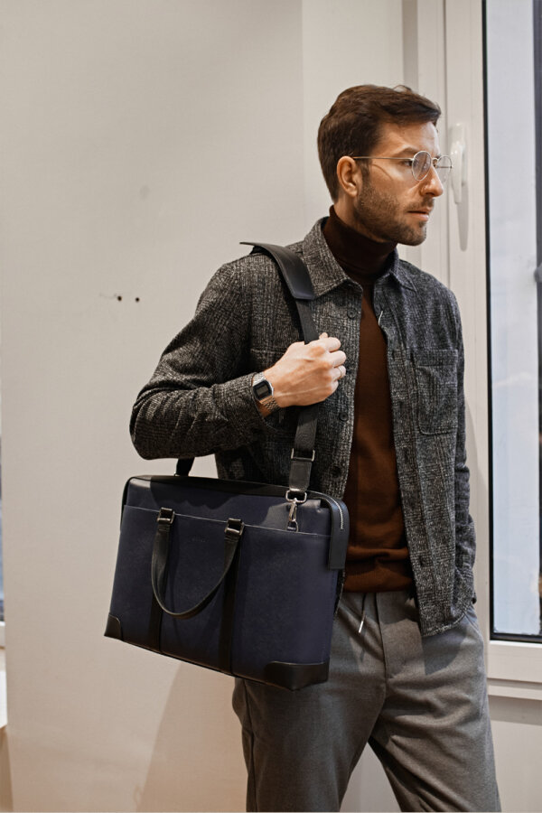 Мужская деловая сумка Pebble Blue-Black