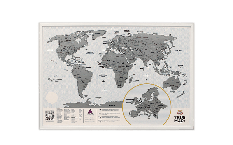 Скретч карта мира True Map Plus White - Верфь, размер 67x97 см - фото 1