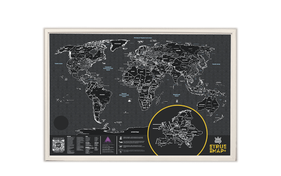 Скретч карта мира True Map Plus Black - Верфь, размер 67x97 см